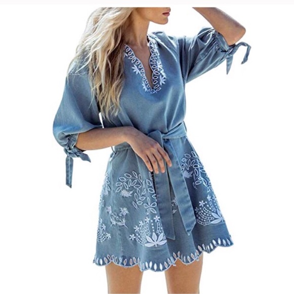 Dresses & Skirts - Light Blue Denim Embroidery Dress
